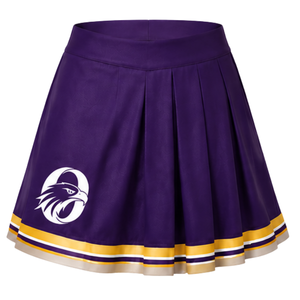 Jupe de cheerleading plissée violette avec bordure rayée jaune et blanche, uniforme de performance athlétique pour femmes et filles, tenue d'équipe - Product Image 1