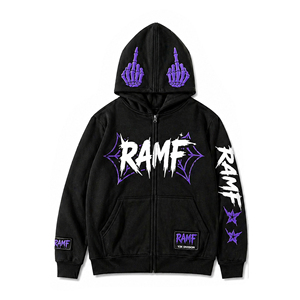 Sudadera con capucha de cremallera completa estilo Y2K personalizada, con gráfico gótico de araña y esqueleto, oversize, para hombre, de peso pesado, estilo punk. - Product Image 2