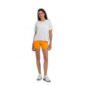 Camiseta de Manga Corta con Cuello Redondo Blanca para Mujer, Corte Regular, Color Sólido, Transpirable, Spandex/Nailon, Ecológica, Secado Rápido, para Yoga - Product Image 2