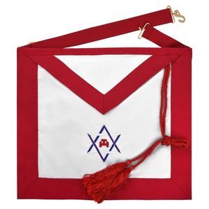 Tablier maçonnique personnalisé brodé, bordure rouge, centre blanc, symbole étoile de David et croix, forme carrée, insigne à coudre, en tissu, insignes de cérémonie - Product Image 4