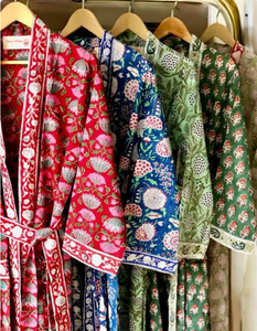 Bata Kimono de Algodón con Estampado de Bloques, Casual, Suave y Transpirable, Talla Única, Ropa de Dormir de Verano para Mujer - Product Image 1