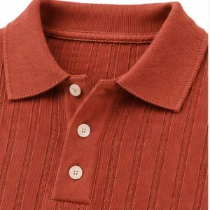 Pull polo en maille côtelée terracotta à manches longues, col boutonné, décontracté, doux et chaud pour l'hiver, personnalisable avec logo, mode premium pour homme - Product Image 3