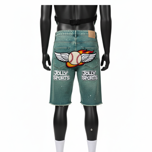 <b>Mens</b> Premium Acid Wash Denim <b>Shorts</b> Thick Cotton Denim Distressed Streetwear Custom Chenille <b>Patch</b> Logo Acid wash <b>men's</b> <b>shorts</b> - Product Image 6