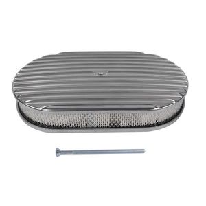 Filtro dell'Aria in Alluminio 15 Pollici Ovale Completamente Alettato Lucidato per Motori Chevy SBC 350 400, Nuovo, Parte Automobilistica - Product Image 1