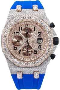 Montre personnalisée en moissanite à taille ronde, semi-sertie de diamants, avec bracelet en caoutchouc pour homme - Product Image 2