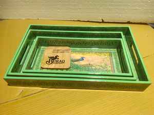 Set of Three Handcrafted Wooden MDF Serving Trays with Golden <b>Foil</b> Premium Quality Single Tier for Home <b>Kitchen</b> Living Room - Product Image 5