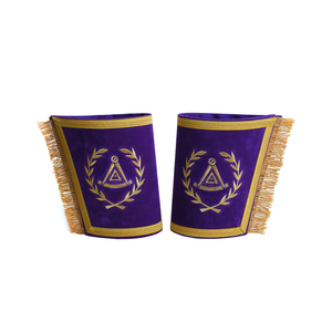 Manchette de gauntlet de Grand Maître Maçonnique de Loge Bleue, en velours violet avec broderie dorée et franges, personnalisable, haute qualité, vente en gros, produit phare - Product Image 1