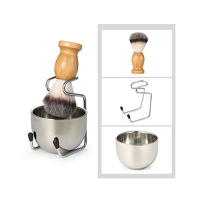 Lame en acier inoxydable, manche en acier, bol à raser réutilisable pour hommes, compatible avec la crème à raser, rasoirs, brosses - Product Image 1
