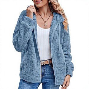 Wholesale <b>Women</b> Oversized Sherpa Fleece Hoodie Zip Up Fluffy <b>Teddy</b> Hoodie Winter Warm Coat OEM Factory - Product Image 2