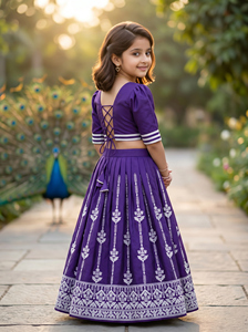 Shoryam Fashion Girls Purple Embroidered Lehenga Choli <b>Indian</b> Ethnic Floor-Length Crop <b>Top</b> Skirt Set Traditional Party Wedding - Product Image 3