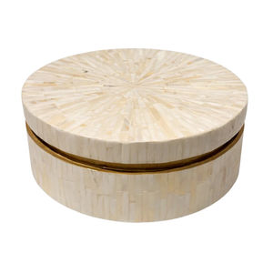 Boîte à bijoux et de rangement élégante et luxueuse, ronde, incrustée de nacre, avec garniture en laiton, pour la vente en gros en provenance du Vietnam - Product Image 1