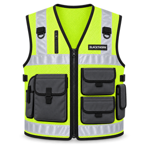 Blackthorn Orange Reflective Safety Vest with Pockets Zipper Closure Breathable Men's Work Outerwear Summer Casual Vest - Product Image 3