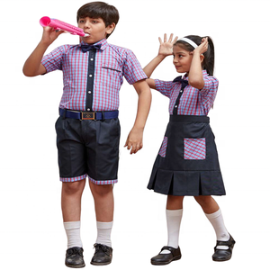 แขนสั้นชายหญิงโรงเรียนประถมศึกษาเครื่องแบบสีม่วงตรวจสอบเสื้อ Pinafore Frock พร้อมกางเกงขาสั้นธรรมดาชุดหลักชุด - Product Image 3