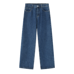 <b>Men's</b> Black Wide Leg Jeans <b>Elastic</b> <b>Waist</b> Button Closure Denim Pants Casual Baggy Cotton <b>Trousers</b> - Product Image 3