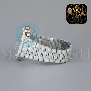 Montre de luxe personnalisée Hip Hop entièrement sertie de moissanite pour homme, montre-bracelet à quartz en acier inoxydable entièrement sertie de diamants pour les fêtes et les événements - Product Image 3