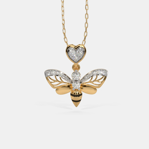 18K <b>Gold</b> Diamond Butterfly <b>Pendant</b> Necklace With Heart Cut Diamond Charm Women's Luxury Fine Jewelry - Product Image 2