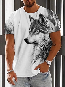 T-shirt pour homme, nouveau design, imprimé en 3D avec motif de loup, été, décontracté, coupe régulière, confortable, manches courtes, tricoté - Product Image 5