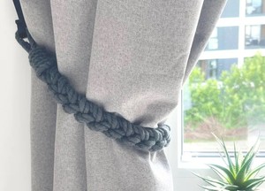 Braided Grey Cotton Rope Curtain <b>Tieback</b> – Modern Rustic Curtain Holder - Product Image 2