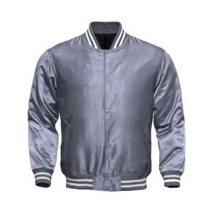 Chaquetas Varsity de Seda Satinada Impermeables de Alta Calidad, Unisex, Última Moda, Tallas Grandes, Precio Económico al por Mayor, Color Negro Liso - Product Image 1