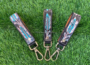 Hand Carved Tooled Leather Key Chains Embossed Floral Print Leather Key Rings Tooled Leather Accessories Cute Key Chains <b>for</b> <b>Men</b> - Product Image 4