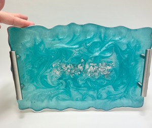 Serving <b>Resin</b> Tray with Gold Handles Handmade Glazed <b>Epoxy</b> Decorative Tray Custom Size by HWC - Product Image 3