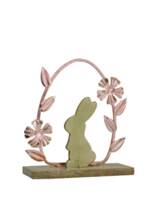 Estatua de Conejo Moderna de Aluminio y Níquel Artesign con Diseño de Corona Floral, Base de Madera Resistente, 2x1x2 Pulgadas, Decoración de Pascua - Product Image 1