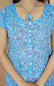 Robe midi vintage à fleurs, manches courtes, col en U, coupe trapèze, décontractée, printemps/automne, respirante, 100 % coton, infroissable, pour la plage ou les fêtes - Product Image 3