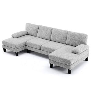 2 Chaise Longue Corte a Forma di U, Divano Combinato a 4 Posti in Tessuto Chenille per Interni, 111,4 L con Gambe in Plastica, Letto per Interni - Product Image 1