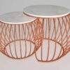 Ensemble de tables basses gigognes rondes modernes en métal – Plateau en marbre blanc et base en cuivre |   Ensemble table basse et table d'appoint pour salon - Product Image 5