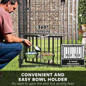 Cuccia per Cani da Esterno in Rete Saldata, Rotazione a 360 Gradi, Ciotole Regolabili su 4 Livelli, Copertura Impermeabile, 4.6 X 4.6 X 5 - Mobili per Animali Domestici - Product Image 5