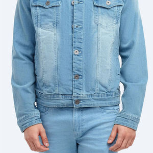 เสื้อแจ็คเก็ตยีนส์สีฟ้าอ่อนสำหรับผู้ชาย ทรงปกติ ปกเสื้อพับได้ ติดกระดุม สไตล์ลำลอง สำหรับฤดูใบไม้ผลิ ผ้าฝ้ายฟอก - Product Image 4