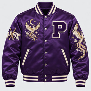 Veste universitaire en satin marron pour homme, brodée, style bomber, boutons pression, style streetwear - Product Image 5