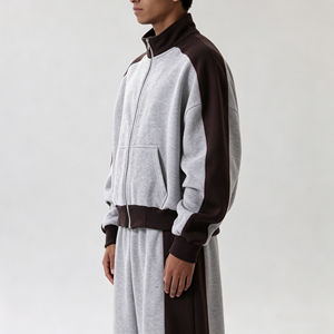 Ensemble de sport décontracté rétro en molleton patchwork pour homme, survêtement en French Terry avec design à empiècements, coupe ample, 100% coton - Product Image 2