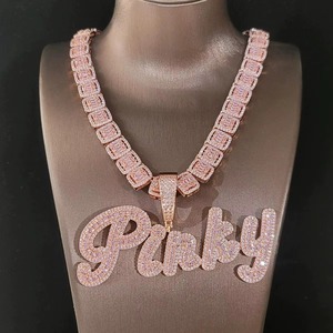 Pink <b>Iced</b> <b>Out</b> Moissanite Pendant Rose Gold Plated 925 Silver <b>Chain</b> Hip Hop Letter Charms Jewelry Luxury Party Wear Pendant - Product Image 4