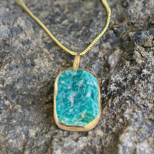 ชุด925คอลเลตต์เงินสเตอร์ลิงทำด้วยมือคริสตัลอเมซอนไนต์บำบัดสีทอง Vermeil จี้แฟชั่นเครื่องประดับขายส่ง - Product Image 3