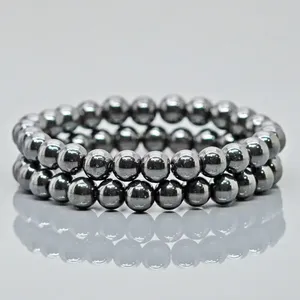 Natural Magnetic Hematite 8mm Ball-Shaped Smooth AAA Grade Gemstone Beads Trendy Unisex Gift <b>Stretch</b> <b>Bracelet</b> - Product Image 5
