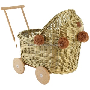 Cochecito de mimbre para muñeca, carrito barato de mimbre, <span class=keywords><strong>color</strong></span> rosa