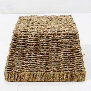 Natural Seagrass Woven Storage Basket Tapered <b>Shelf</b> Organizer Bin with Built-in Handles for Home - Product Image 6