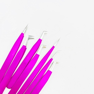 Pince à cils en acier inoxydable à 45 degrés, droite et pointue, antibactérienne, légère, enduite de poudre violette, forte adhérence, polie - Product Image 5