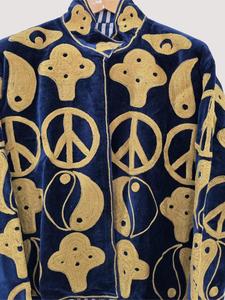 Bohemian Soft <b>Velvet</b> Embroidered <b>Jacket</b> with Ying Yang Pattern Full Sleeve Stand Collar Artisan Women's Winter Outwear - Product Image 5