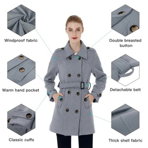 <b>Women's</b> <b>Wool</b> Trench <b>Coat</b> <b>Double</b> <b>Breasted</b> Solid Color Midi Length Casual Outerwear Full Sleeve Custom <b>Wool</b> <b>Coats</b> - Product Image 3
