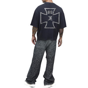 Camisetas Oversize de Algodón Lavado con Estampado Gráfico en la Espalda para Hombre, Estilo Urbano, Hombro Caído, Casual, para Venta al por Mayor - Product Image 2