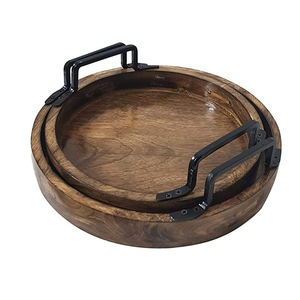 Wholesale Custom <b>Rustic</b> Brown Rectangle Wooden Serving Food Storage Trays Handles Dishwasher Safe for Home Kitchen Living Room - Product Image 3