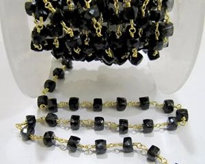Natural Brass Black Spinel Square Cube Faceted Beaded 6mm <b>Rosary</b> Chain - Product Image 2