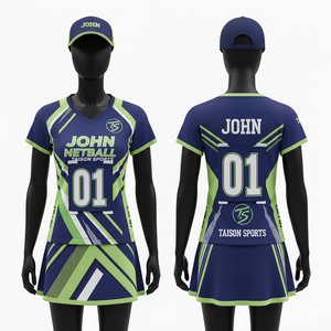 Jersey de Netball para Mujer al Mejor Precio, 180 GSM, Micro Interlock, Poliéster, Azul Marino, Verde Neón, Blanco, Panel Angular, Logotipo Sublimado - Product Image 1