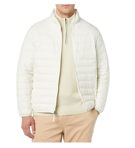 Men's Winter Puffer Jacket with Front Logo Stand Collar Zipper Closure Solid <b>Pattern</b> OEM Service - Product Image 1