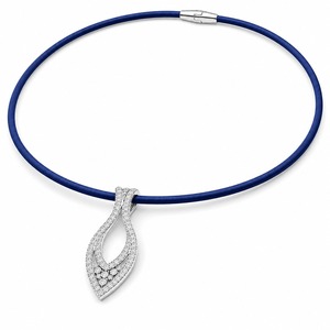 18K White Gold Lab Grown Diamond Double Marquise Pendant Blue Rubber Cord <b>Necklace</b> IGI Certified Custom Luxury - Product Image 3