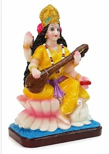 Estatua de la Diosa Saraswati de Mármol Tradicional Hecha a Mano, Figura Religiosa Sentada sobre un Loto, Decoración para el Hogar u Oficina para Diwali - Product Image 4