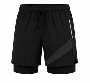 Shorts de sport pour hommes tendance, beiges, à séchage rapide, taille mi-haute, avec braguette zippée, poches décontractées, blocs de couleur, en tissu tissé, imperméables et écologiques - Product Image 3