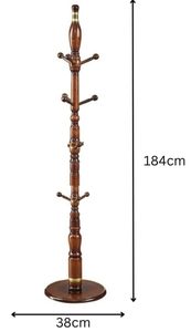 Porte-manteau traditionnel en bois massif avec 8 crochets, meuble de rangement autoportant pour entrée, design antique - Product Image 6